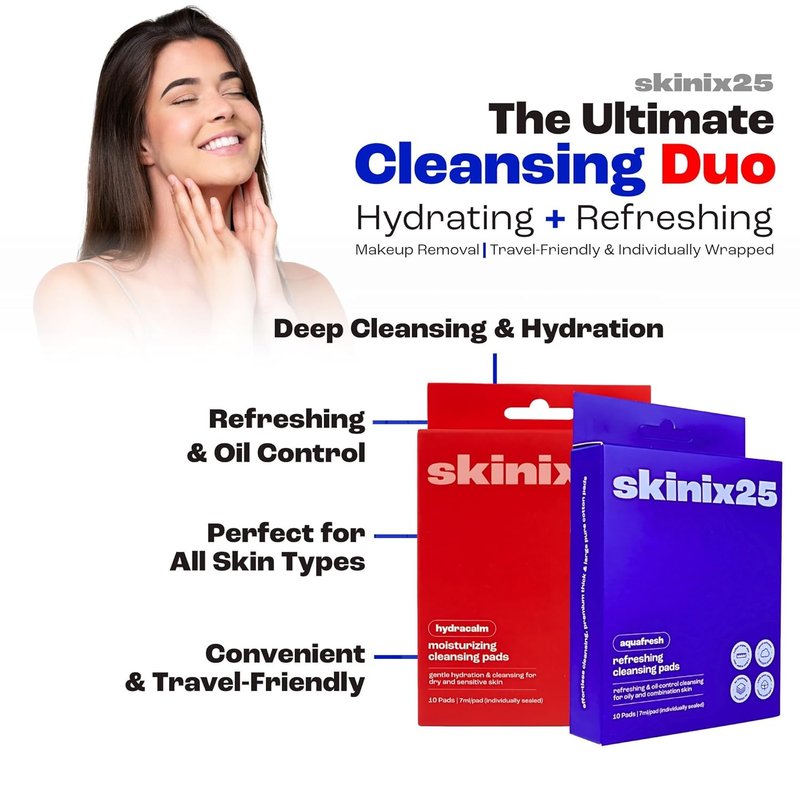 Hydracalm Facial Cleansing Pads - Hydrating Cotton Wipes for All Skin Types | 20 Individually Wrapped Travel Wipes