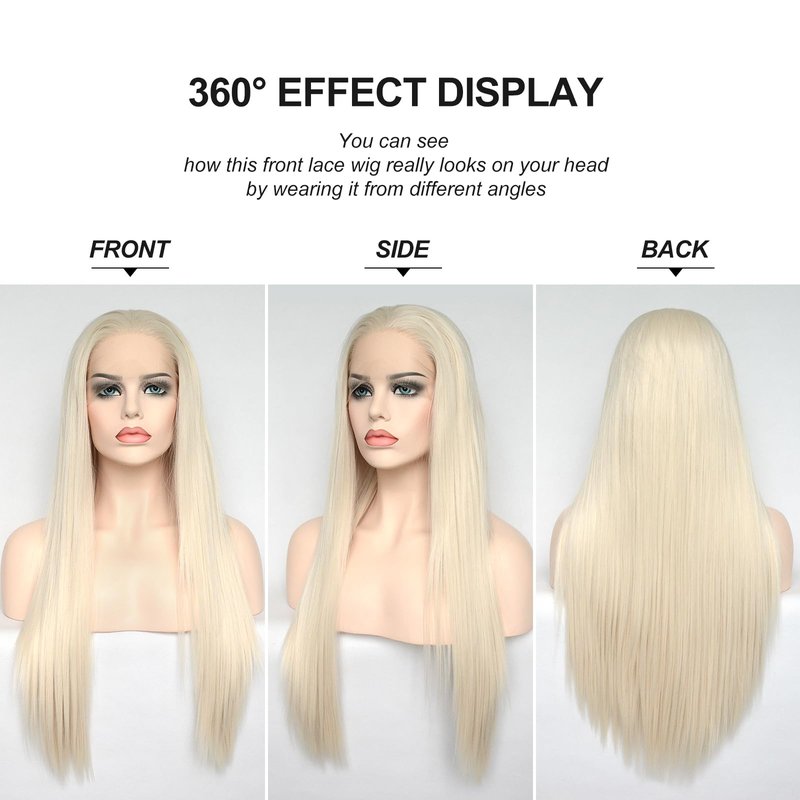 Jozlynn Platinum Blonde Lace Front Wigs Synthetic Silky Straight Hair for Fashion Women Replacement Wigs Half Hand Tied Natural Hairline 22inch (Platinum Blonde,Straight, 22 Inch)