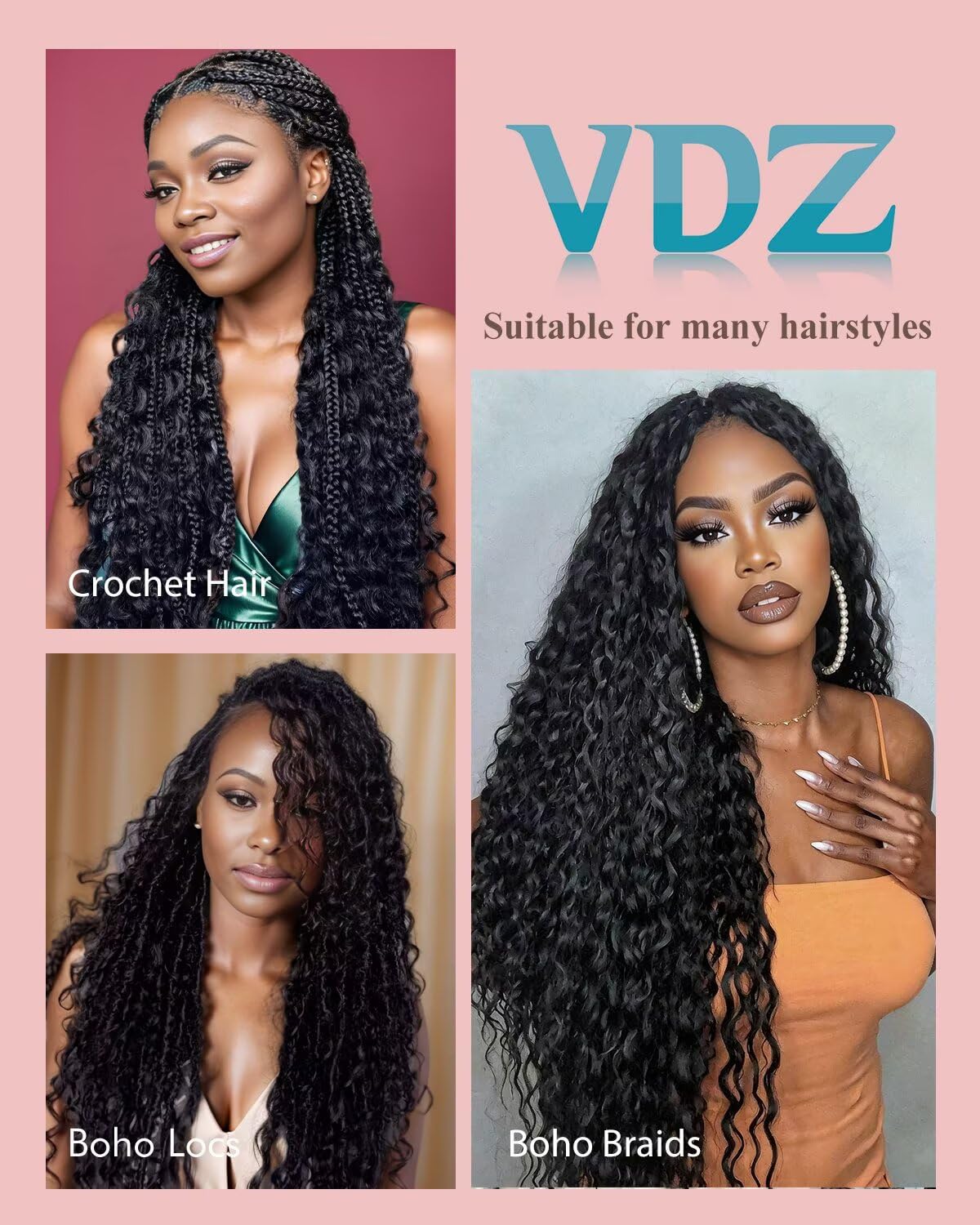 12A Human Crochet Hair for Boho Braids 3 Bundles 14 Inch 100g Deep Wave Braiding Hair for Bohemian Knotless Braids 100% Unprocessed Brazilian Virgin Miracle Knots Crochet Hair Natural Color