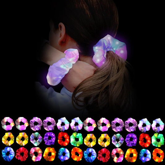 36Pcs Light Up Scrunchies, LED Hair Scrunchies for Women Girls Neon Colorful Hair Tie 3 Light Modes Glow in the Dark Hair Accessories for Rave Slumber Birthday Carnival Neon Light Up Party Favor