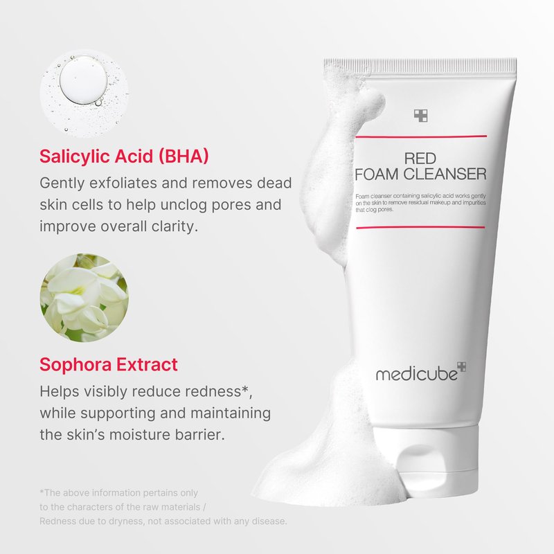 medicube Facial Cleanser Red Foam Cleanser | Daily Gentle Cleansing Foam for Sensitive & Troubled Skin | Deep Cleansing Impurities & Excess Sebum Control | Korean Skincare, 4.23 oz