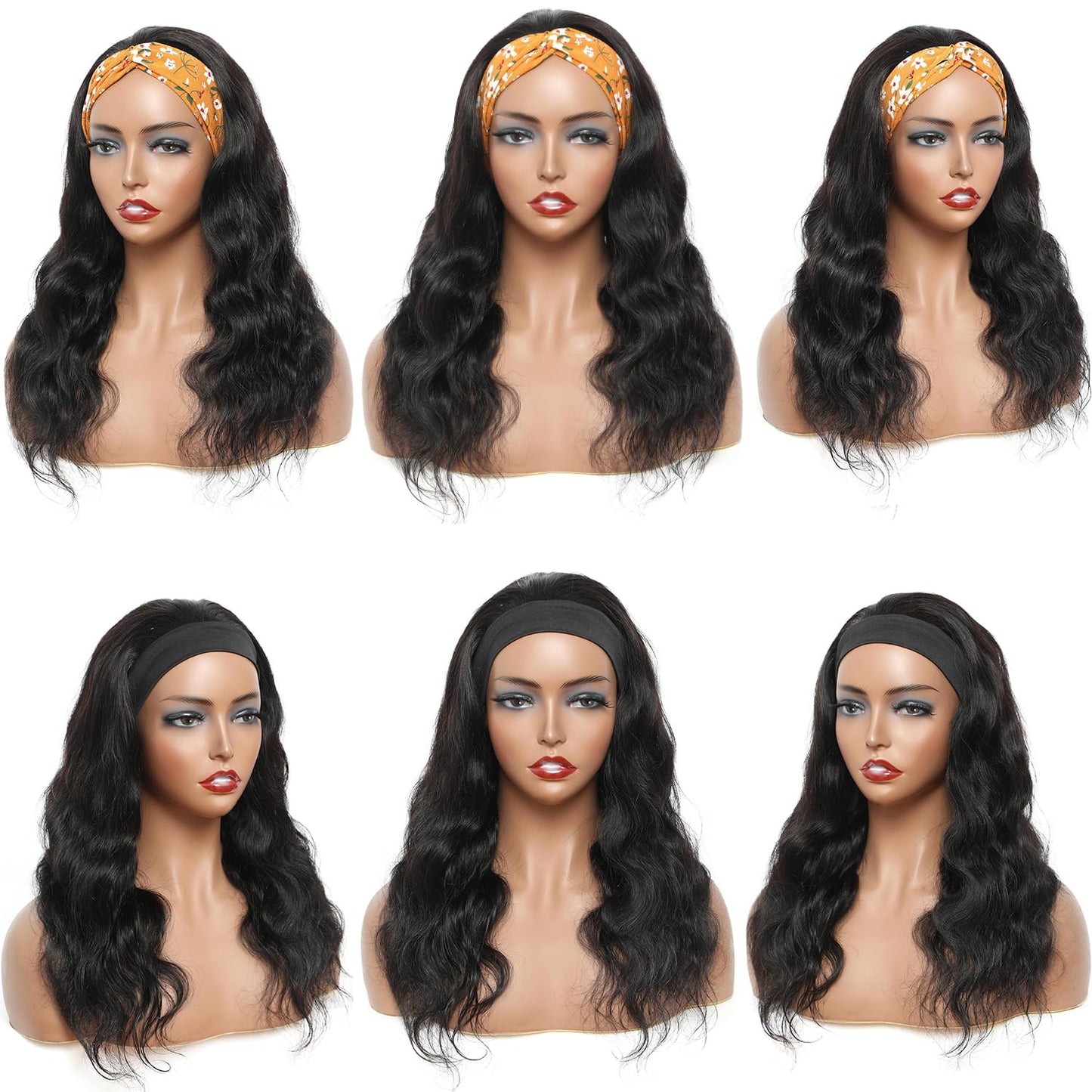 Ghaadd Headband Wig Human Hair Body Wave Headband Wigs for Black Women human hair glueless Wear and Go Glueless Wig 100% Brazilian Virgin Human Hair Headband wig 150% Density (16inch)
