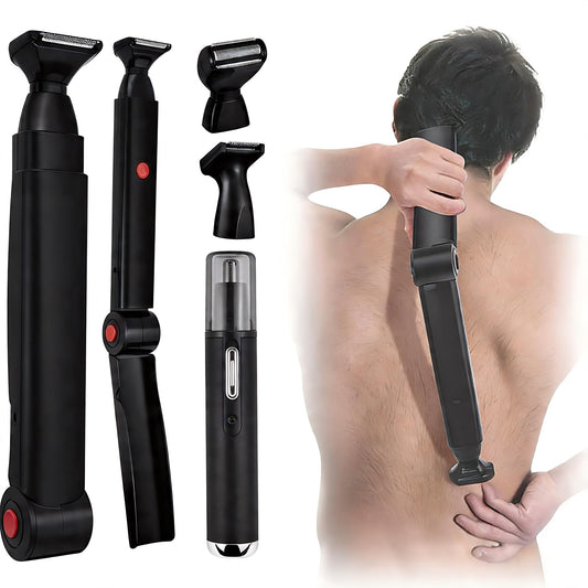 ETbyto Back Shavers for Men Long Handle，Multifunctional Self-Service Electric Back Hair Razor with Adjustable Handle，Men's Back Shaver wiht Nose Hair Trimmer Set and 2 Shock Absorber Flex