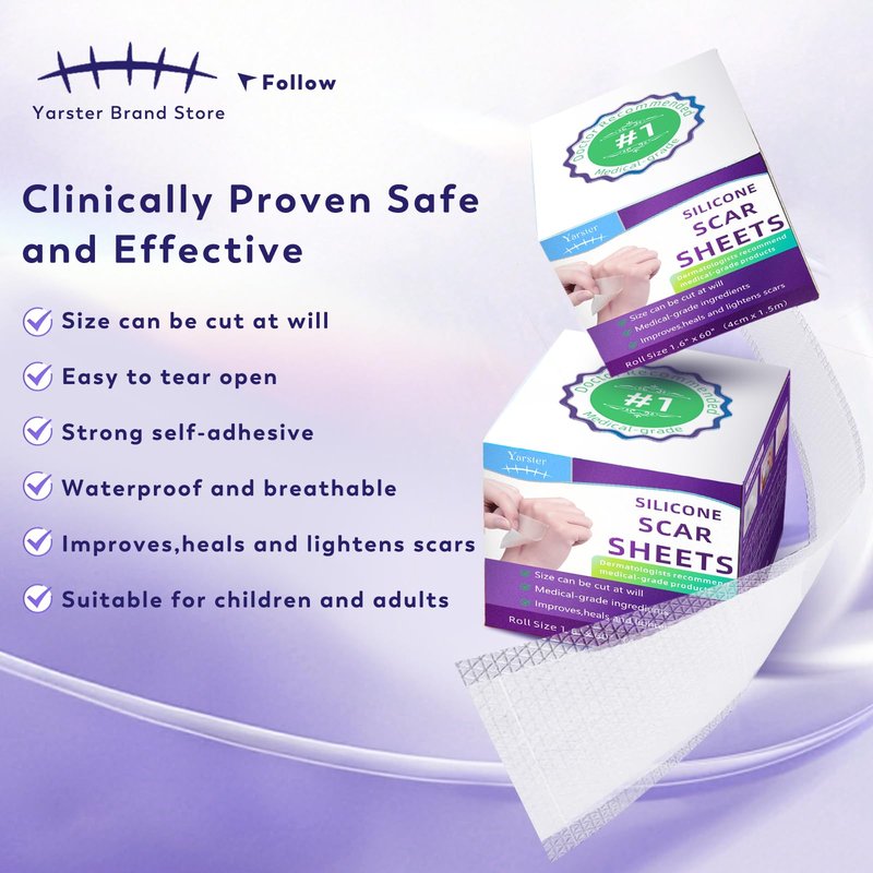 Yarster Medical Grade 100% Silicone Scar Sheets, Silicone Scar Tape(1.6"x 120" Roll-3M), Scar Tape for Surgical Scars, Burn, C-Section, Keloid Scars, Acne Treatment - Reusable