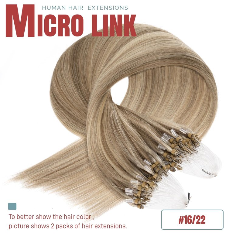 Microlink Hair Extensions Human Hair 14 Inch Blonde Highlight Micro Bead Hair Extensions #16/22 Micro Loop Hair Extension 1g/s 50g