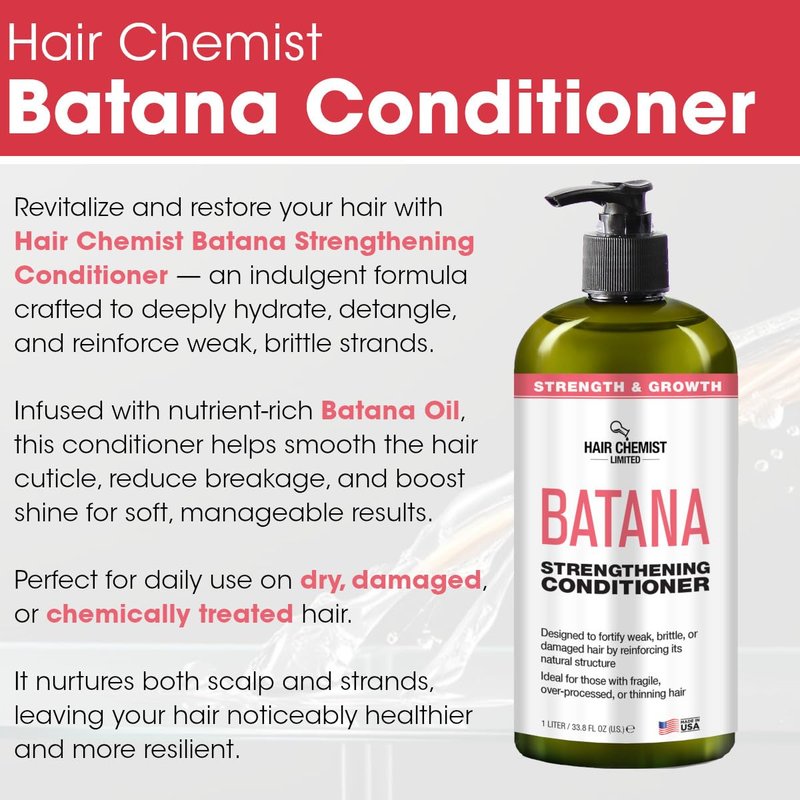 Hair Chemist Batana Strengthening Shampoo & Conditioner 33.8 oz. (2-PC SET) - Batana Shampoo and Conditioner for Hair Growth, Thickening and Strength