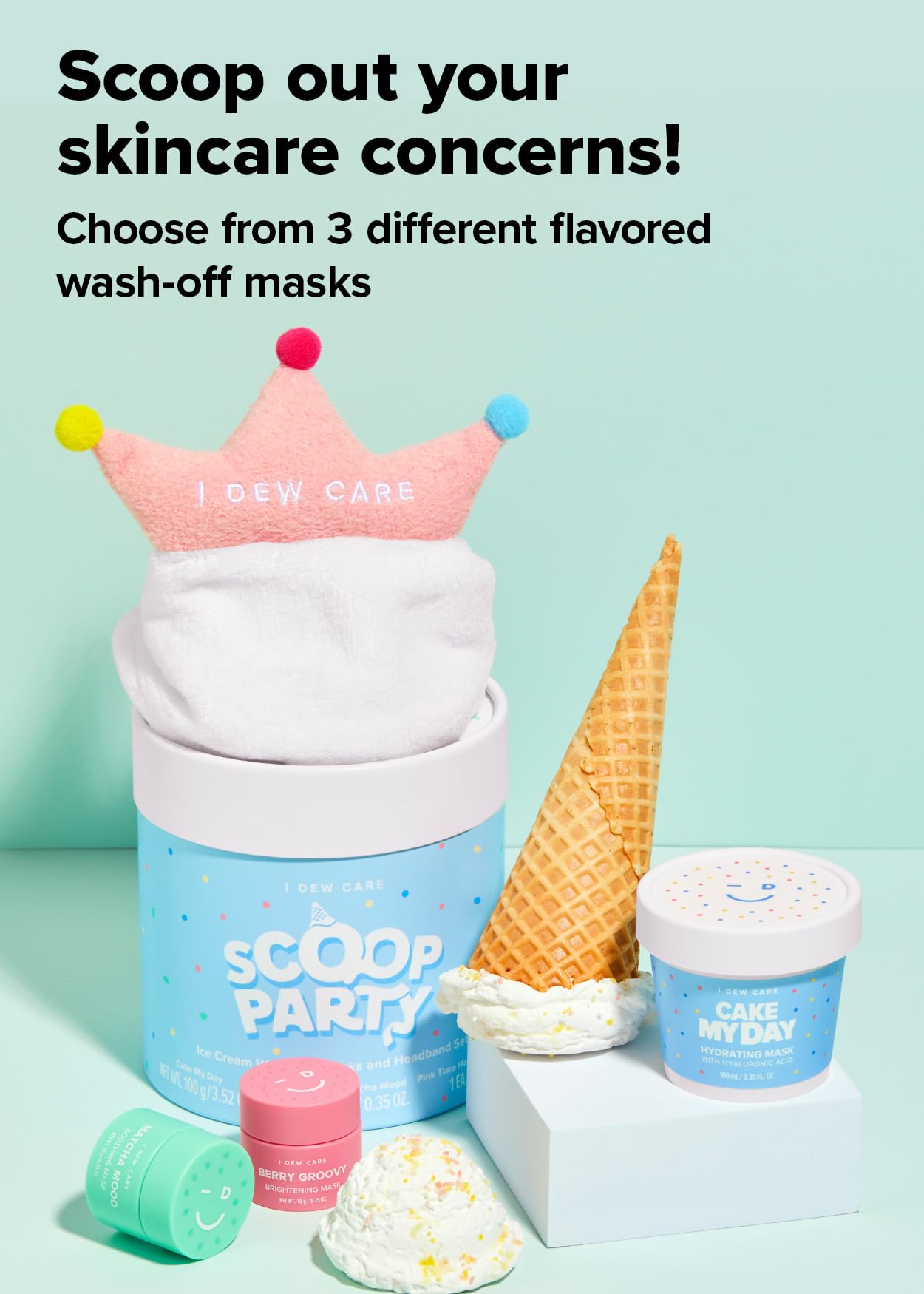 I DEW CARE Tiger Headband Wash-off Masks Set - Scoop Party + Face Wash Headband - Unisex Skincare Mask for Face