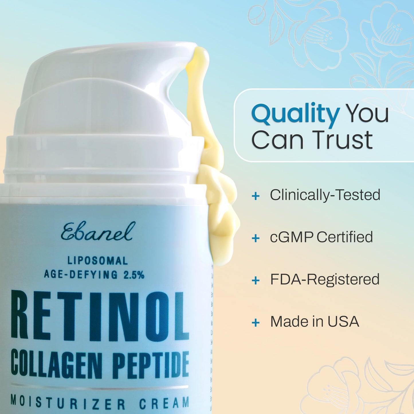 Ebanel Retinol Cream for Face 3.5Oz with Collagen Peptide & Hyaluronic Acid
