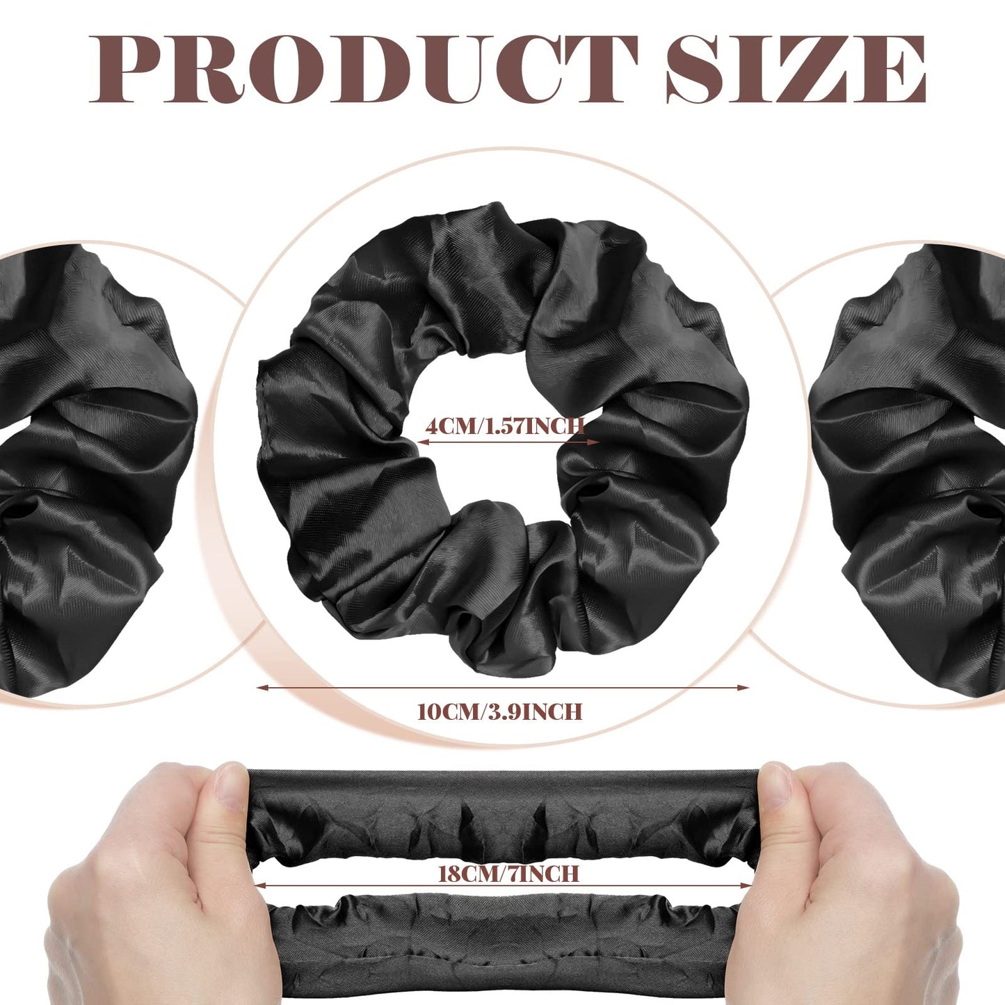 Giegxin 80 Pieces Silk Scrunchies Satin Hair Ties Elastic Bands Large Satin Ponytail Silk Vintage Hair Accessories for Women(Black,Solid Style)
