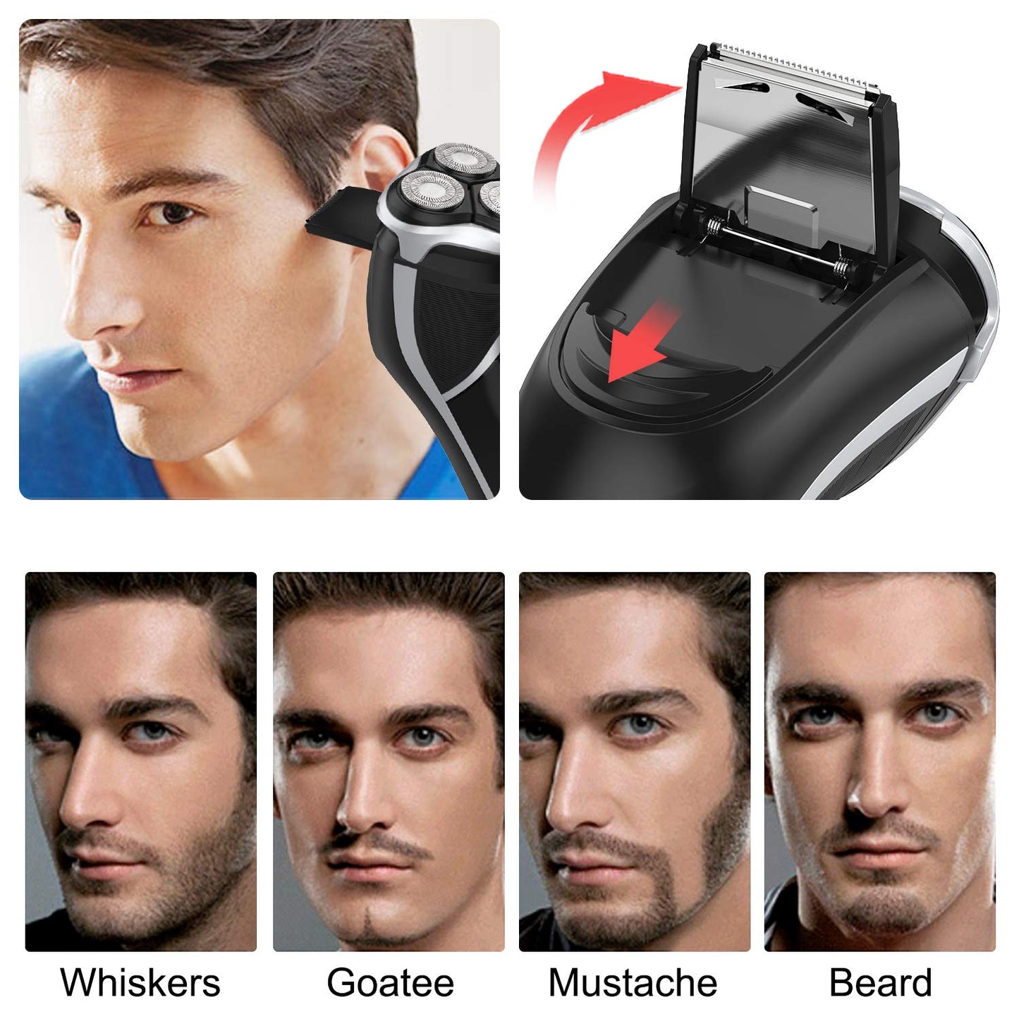 Men's Electric Shaver - MAX-T Corded and Cordless Rechargeable 3D Rotary Shaver Razor for Men with Pop-up Sideburn Trimmer Wet and Dry