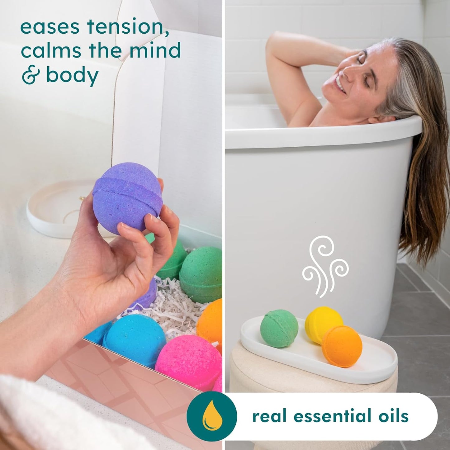 Natural Bath Bomb Gift Set for Women - Organic Essential Oil Bath Bombs for Relaxation | Non-Toxic Spa Gifts