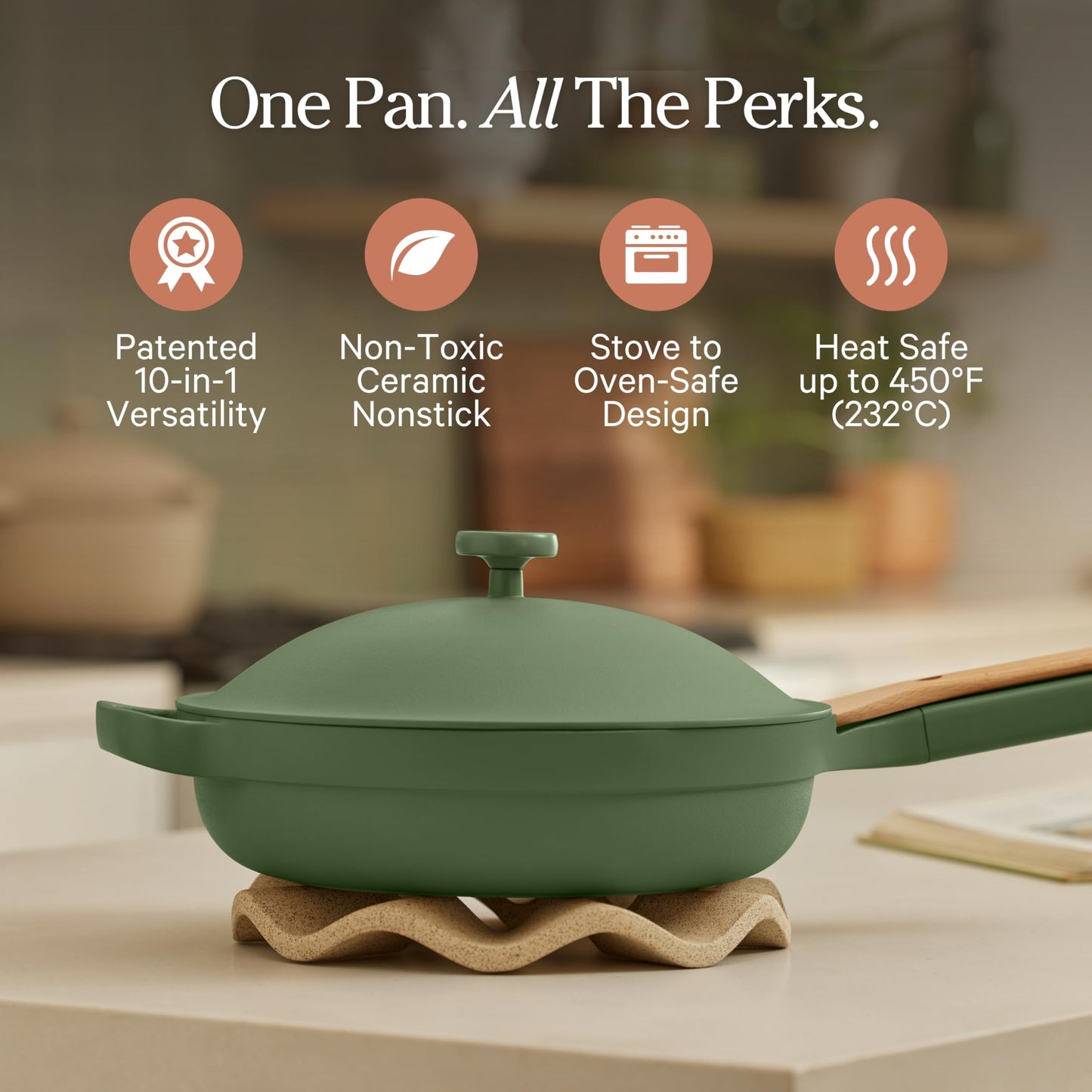 Our Place Always Pan 2.0 | 10.5" Ceramic Pan with Modular Lid, Steamer Basket & Spatula | Patented 10-in-1 Nonstick, Non-Toxic Cookware Made Without PFAS | Induction & Oven-Safe up to 450°F | Sage