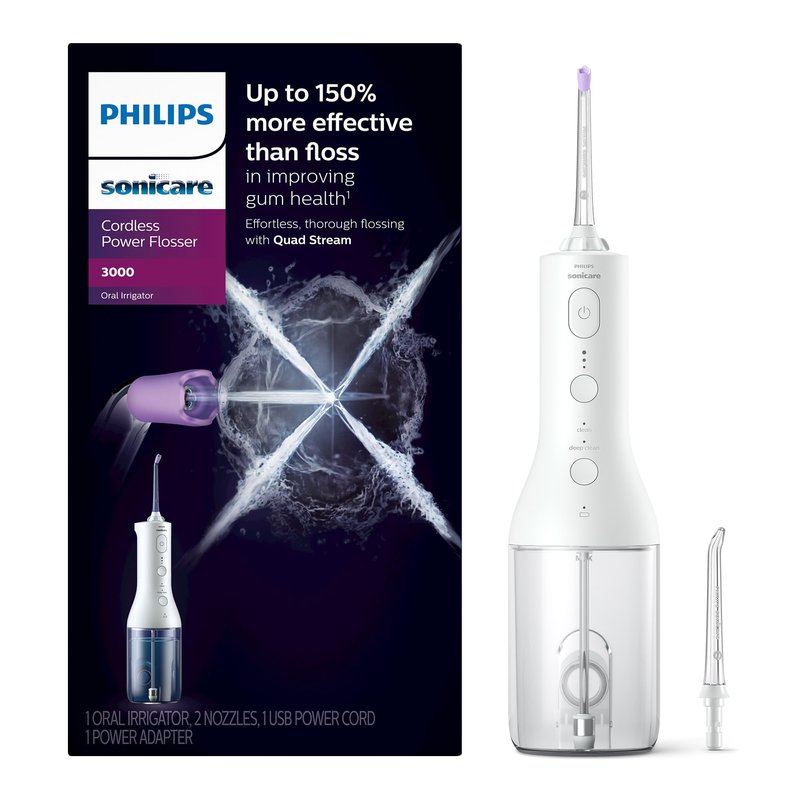 Philips Sonicare Cordless Power Flosser 3000 & ProtectiveClean 5300 Rechargeable Electric Power Toothbrush, Black, HX6423/34