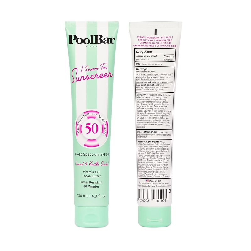 Hydrating Mineral Body Sunscreen SPF 50 - Coconut Vanilla Scent, Vegan & Water Resistant | 130 ml (4.3 Fl. Oz)