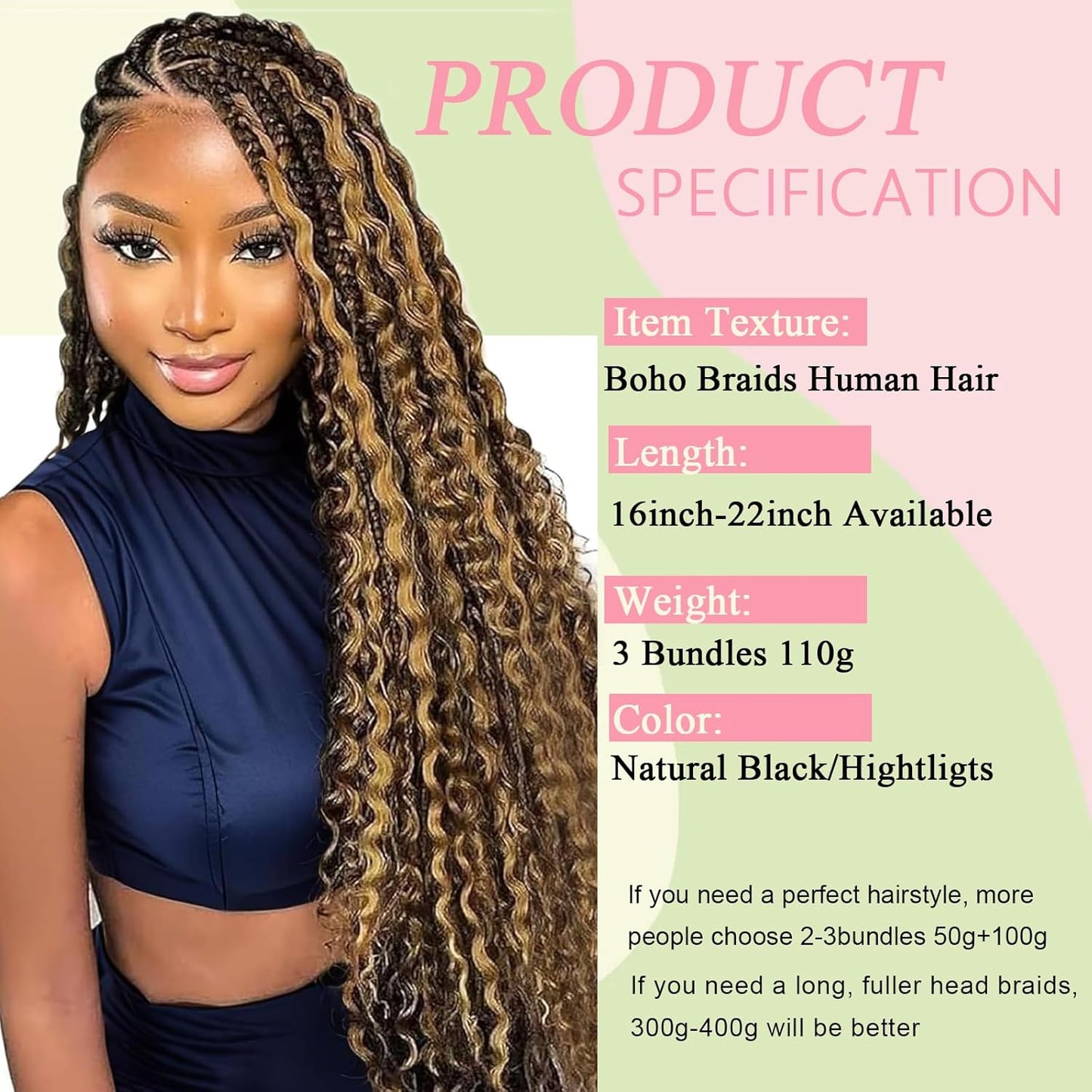 Boho Braids Human Hair - 110g 16 Inch Deep Water Wave Bulk Extensions | Virgin Curly 3 Bundles P4/30