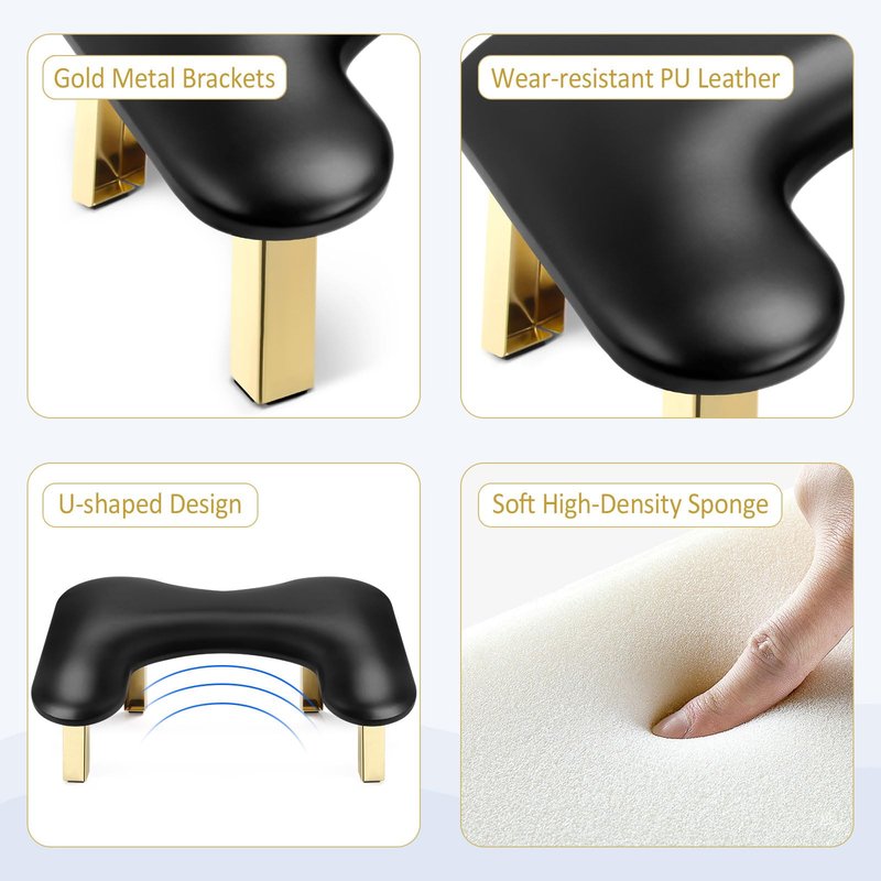 Nail Arm Rest, Foldable Arm Rest for Nails Tech, PU Leather Nail Hand Rest, Nail Tech Client Arm Stand, U Shape Manicure Hand Rests for Foot Hand Holder, Black