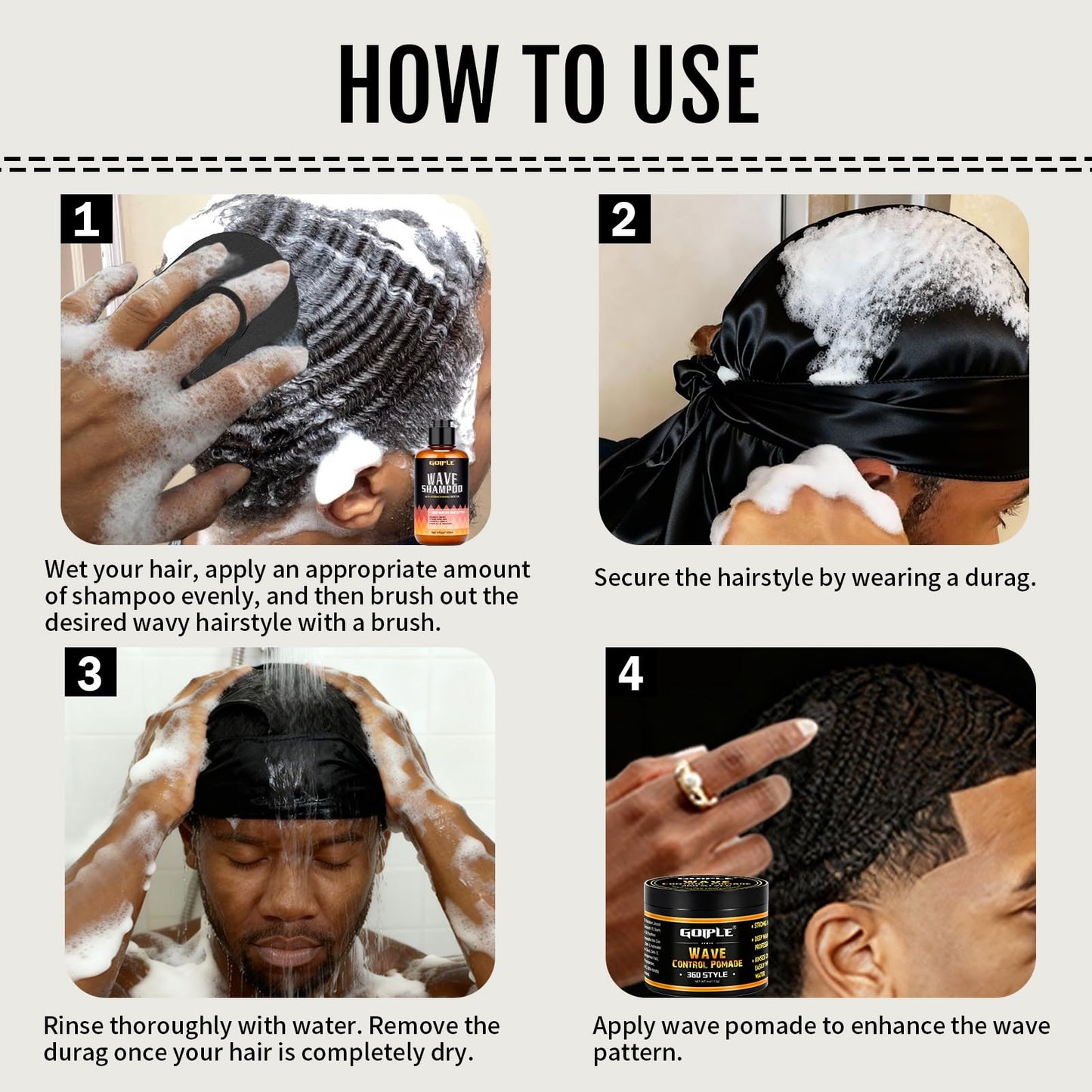 Natural Wave Pomade Strong Hold Easy Wash 360 Wave Training Hair Cream - Waves Grease for Men Water-Based Hair Cream Moisture Control - 360 Waves Wash Shampoo Enhance Waves Hair Shampoo for Black Men