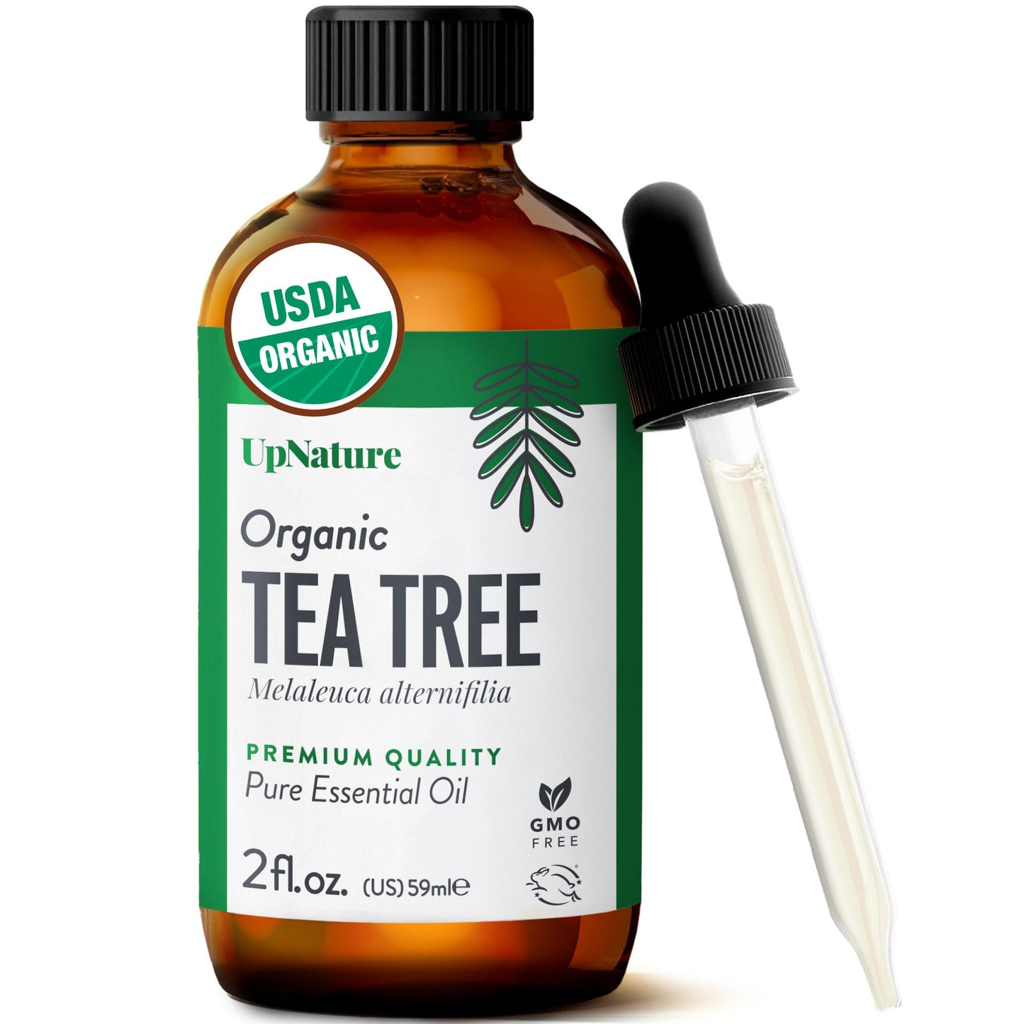 UpNature Tea Tree Oil - 100% Pure USDA Certified Organic Tea Tree Essential Oils for Skin, Hair, Toenail, Body and Scalp (2oz)