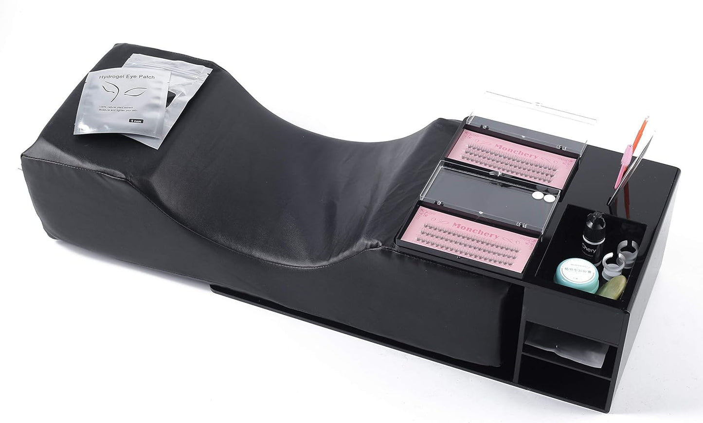 Eyelash Extension Pillow Stand - Makeup Tool Organizer with Display Shelves | Black