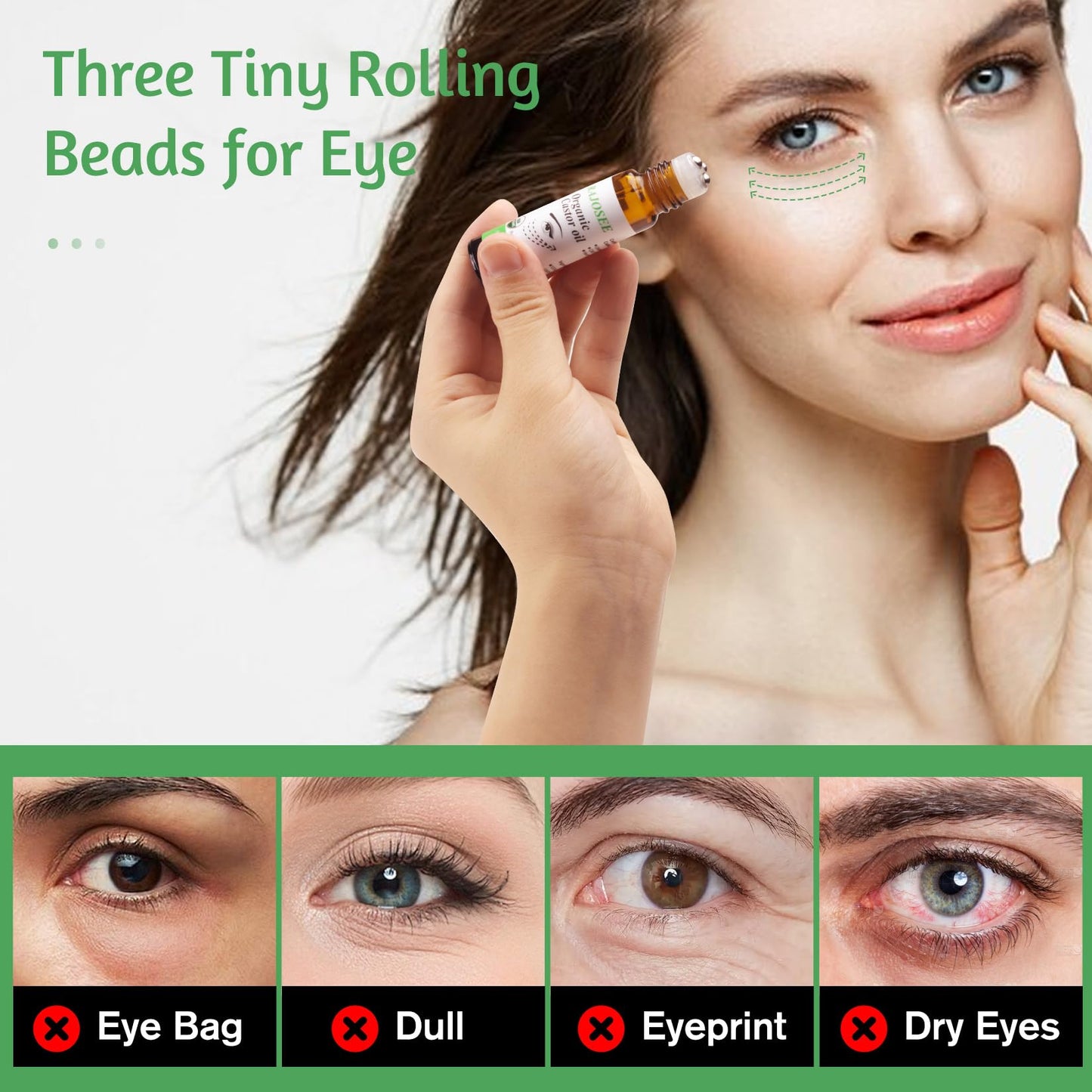 RAJOSEE 5 Pcs Castor Oil Roll on Set, Certified Organic Castor Oil Rolling for Skin Waist Back Leg Lip Eyebrow Hair, Cold Pressed Essential Oil in Glass Bottle