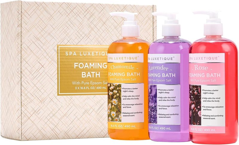 Spa Luxetique Bubble Bath Set - Foaming Epsom Salt Bath with Chamomile & Lavender | 3 Pack, 49.8 fl oz