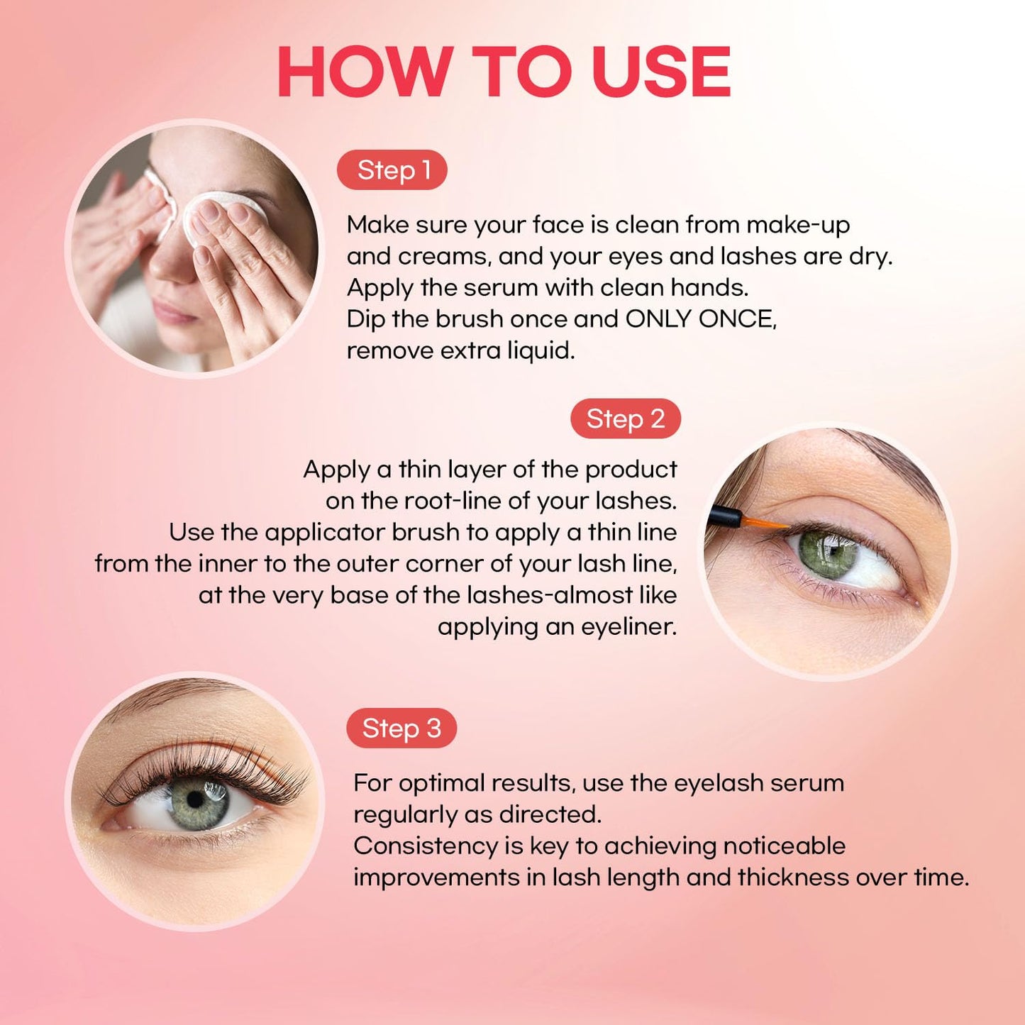 Eyelash Growth Serum - Natural Formula for Longer, Fuller Lashes | Vegan & Cruelty-Free, 5mL, 6-Month Supply