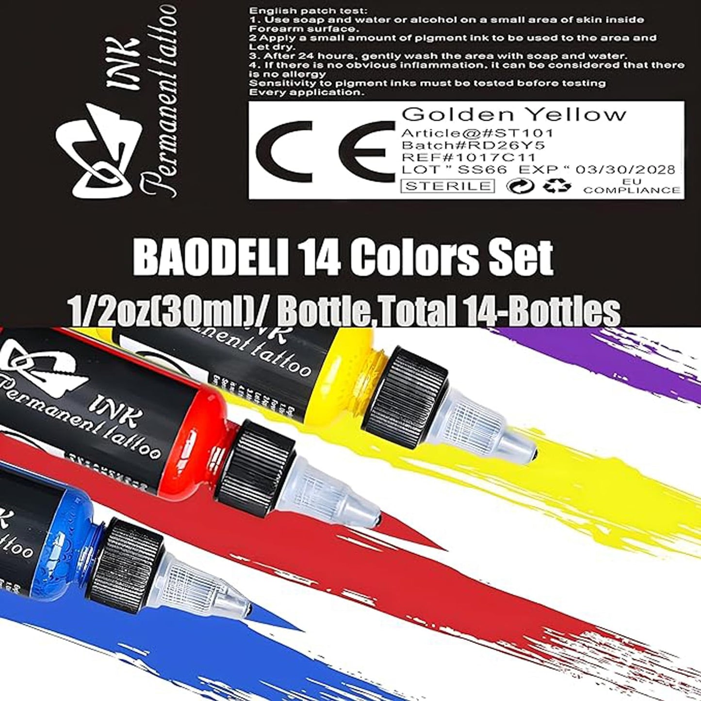 Tattoo Kit 14Pcs Tattoo Ink 14 Colors Set 1 oz 30ml/Bottle Tattoo Inks Pigment Kit for 3D Makeup Beauty Skin Body Art