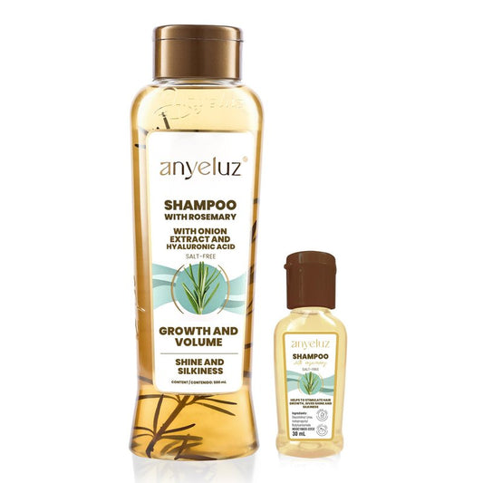 ANYELUZ Kit Duo Rosemary Shampoo + Mini Travel Size, With Onion Extract, Hyaluronic Acid and Rosemary