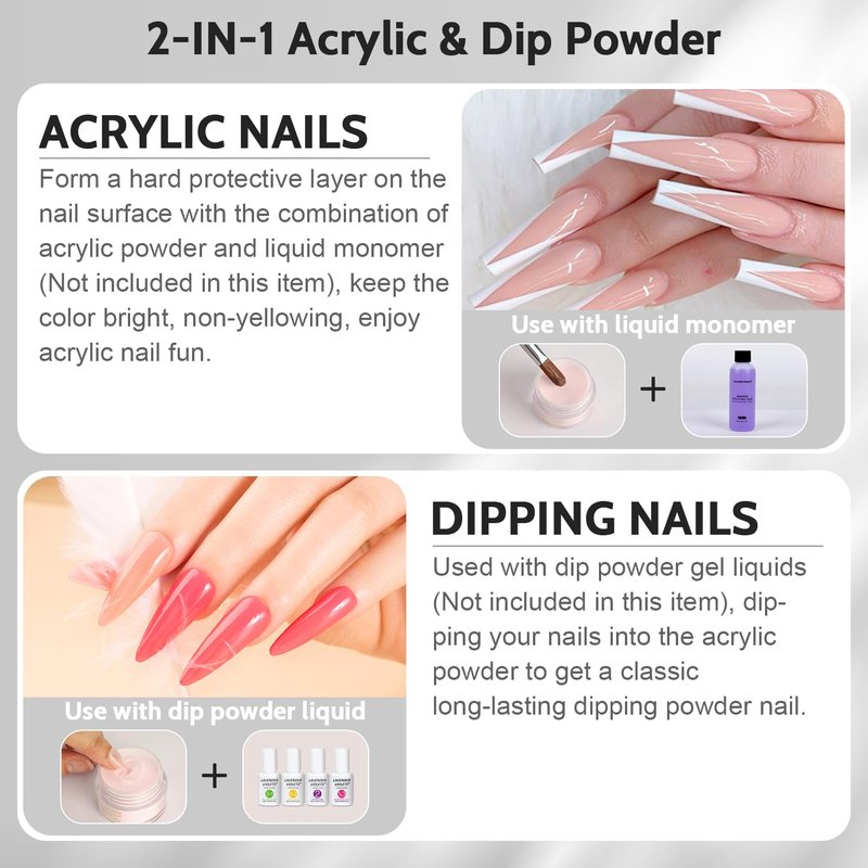 Lavender Violets French Pink Acrylic & Dip Powder - 4 oz Professional 3D Nail Art Acrylic Polymer 3 in 1 Carving, Extensions & Dipping Powder Starter DIY Salon Quality L003