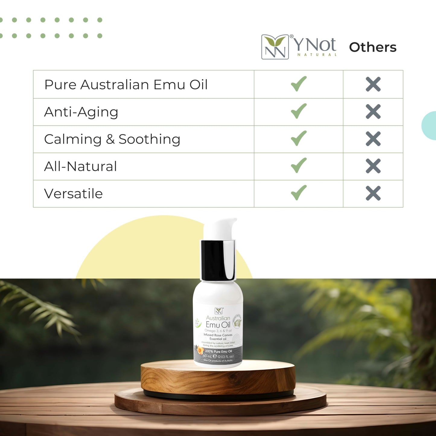 Y Not Natural Pure Emu Oil - Organic Moisture for Face, Body, Hair, Scalp & Nails - Rich in Omega 3-6-9, Vitamins & Essential Minerals - Australian Emu Oil (200ml) 6.76 fl oz - Rose Canvas