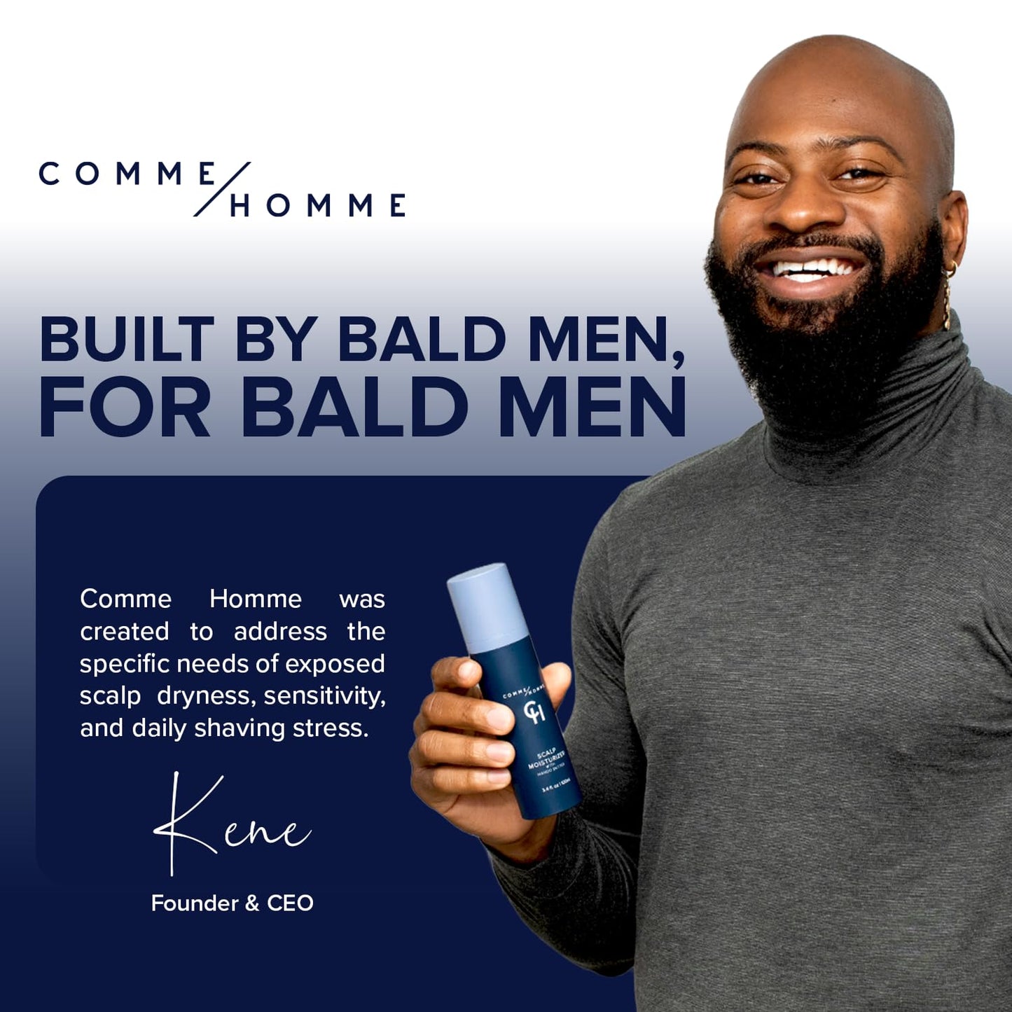 Comme Homme Soothing Scalp Moisturizer for Bald Men | Hydrates, Softens & Slows Regrowth with Aloe, Mango Butter & Capislow | Anti-Itch, Non-Greasy Daily Scalp Care for Bald Heads | 3.4 fl oz/100 ml