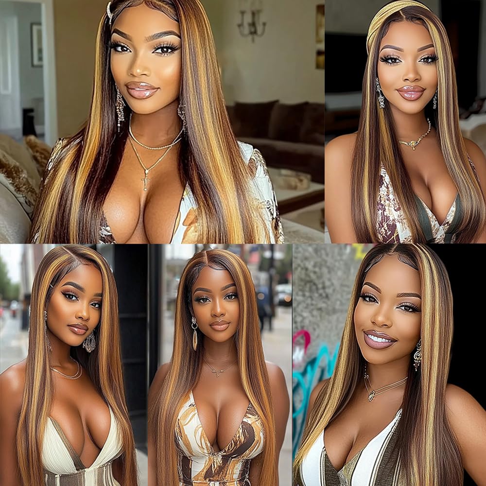 Biliisyff Highlight Bundles Human Hair P4/27 Straight Ombre Honey Blonde Bundle 10 10 10 Inch 8a Grade Double Weft Two Tone Blonde Mixed With Brown Human Hair Extensions