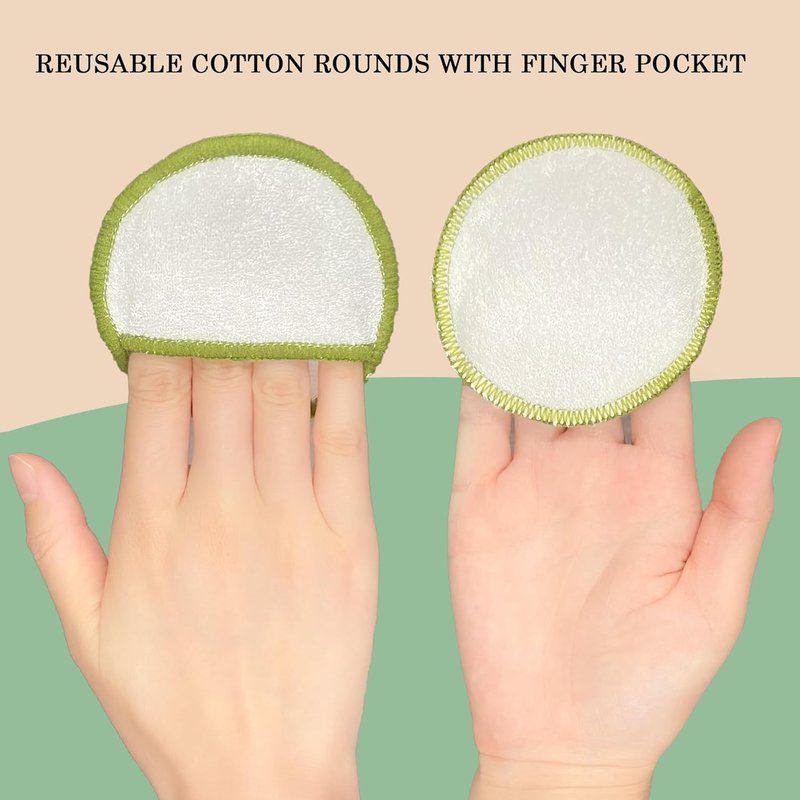 Reusable Cotton Rounds - 16 Pack Bamboo Charcoal Makeup Remover Pads | Machine Washable Face Wipes with Storage Bag