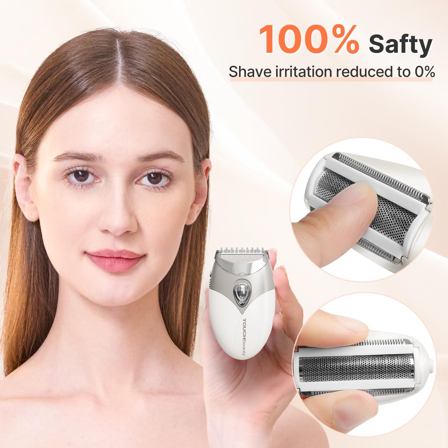 TOUCHBeauty Electric Shaver for Women, Painless Bikini Trimmer with 3-Blade System, Wet/Dry Cordless Foil Razor for Facial, Leg, Underarm & Body Hair, Battery-Powered, Gifts for Women, Gray