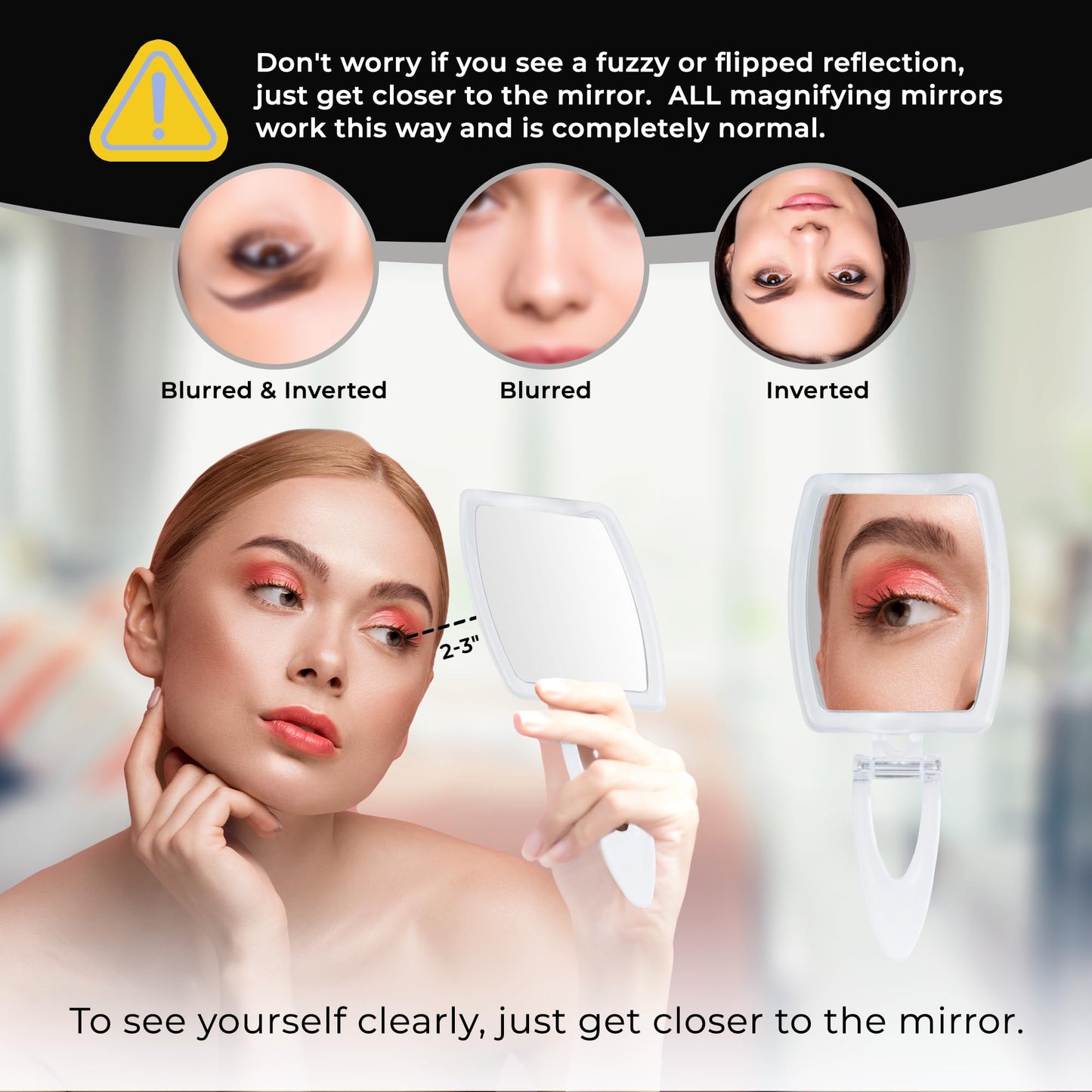 Small Double Sided 15x /1xMagnifying Tabletop Makeup Mirror for Desk, Dressing Table and Retail Store & 10X/1X Foldable Magnifying Hand Makeup Mirror, 3-in-1 Hand Mirror Bundle