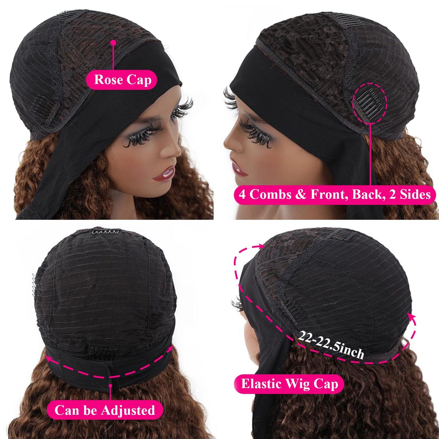 Aiterina Headband Wig deep wave human hair wigs for Black Women Brazilian Remy Hair Glueless Non Lace Front Wig Wear and Go Wigs Machine Made 150% Density (12 inch, 4/27 Highlight)