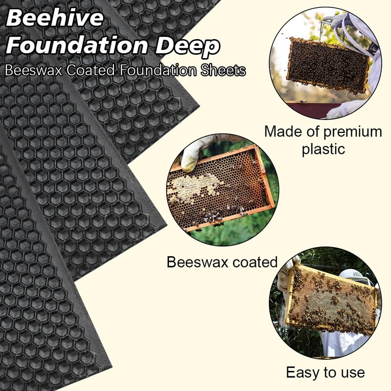 BeeCastle Black Beehive Beeswax Coated Foundation Sheet,Waxed Foundation Sheet, 8-1/2-Inch Deep Foundation for Beehive Deep Frames