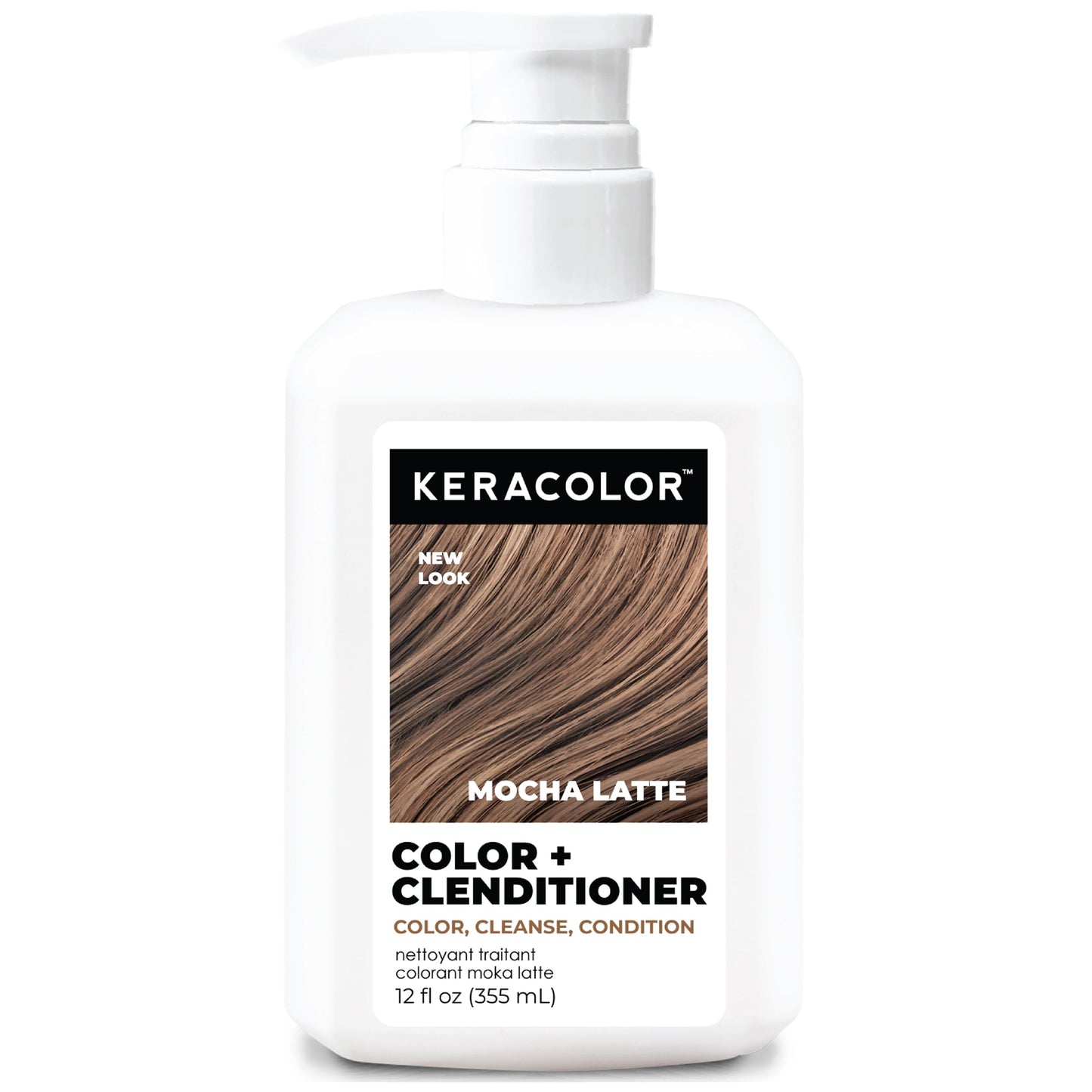 Keracolor Color + Clenditioner 3-in-1 Color-Depositing Conditioner, Gently Cleanses & Conditions, Semi-Permanent Mocha Latte Hair Color, 12 Fl Oz