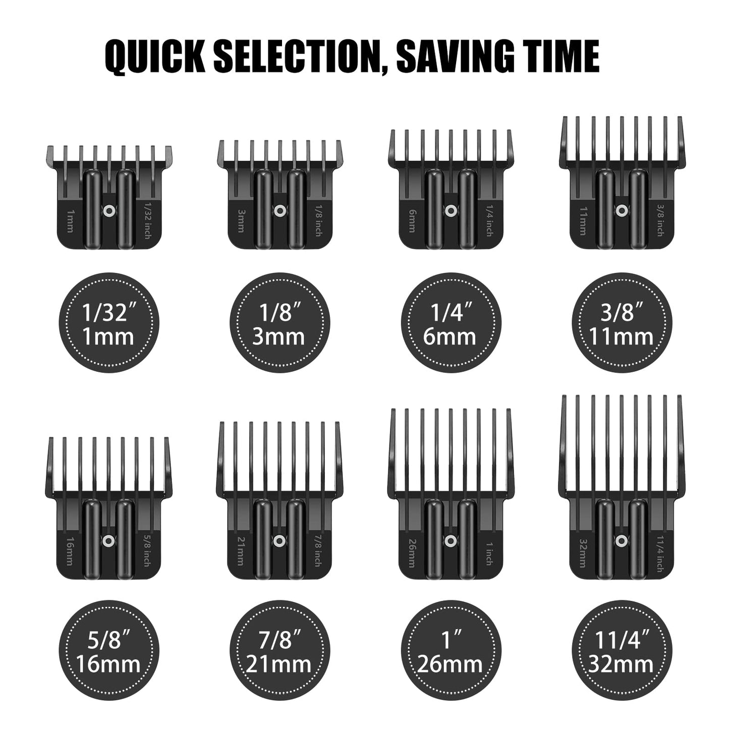 8 Pack Premium Trimmer Guards Fit for BaBylissPRO Barberology FX787 & FX726 Trimmer, Replacement Guards with Metal Spring Clip - From 1/32-5/4 inch Snap on Blade Attachment Combs Set