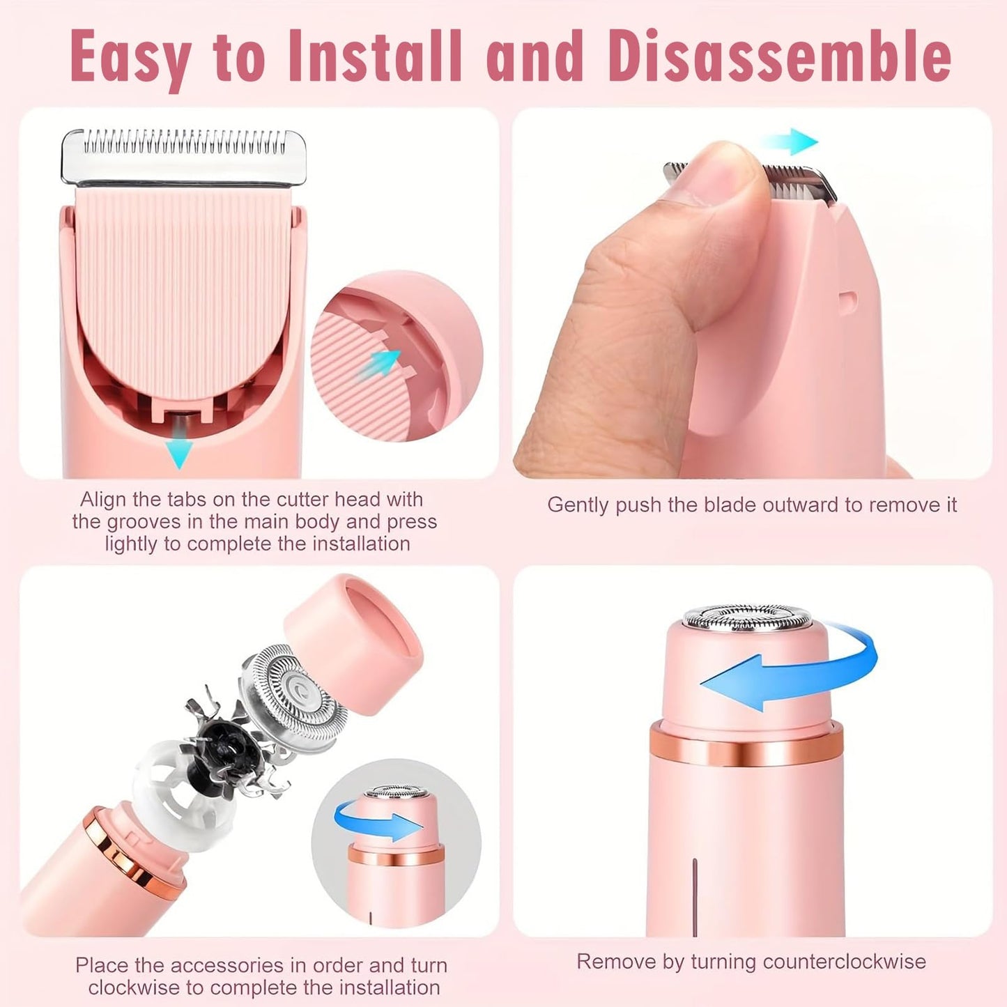 Valentines Day Gifts for Her, Bikini Trimmer for Women,2 in 1 Dual Head Bikini Shaver & Body Shaver, Cordless & Waterproof Electric Bikini Trimmer for Women,Pink