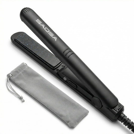 SAOSA Mini Flat Iron, 0.7 Inch Ceramic Small Hair Straightener for Short Hair, Bangs & Edges, 2 in 1 Travel Flat Iron Dual Voltage, 410°F Fast Heat Up Tourmaline Styler with Storage Pouch, Black