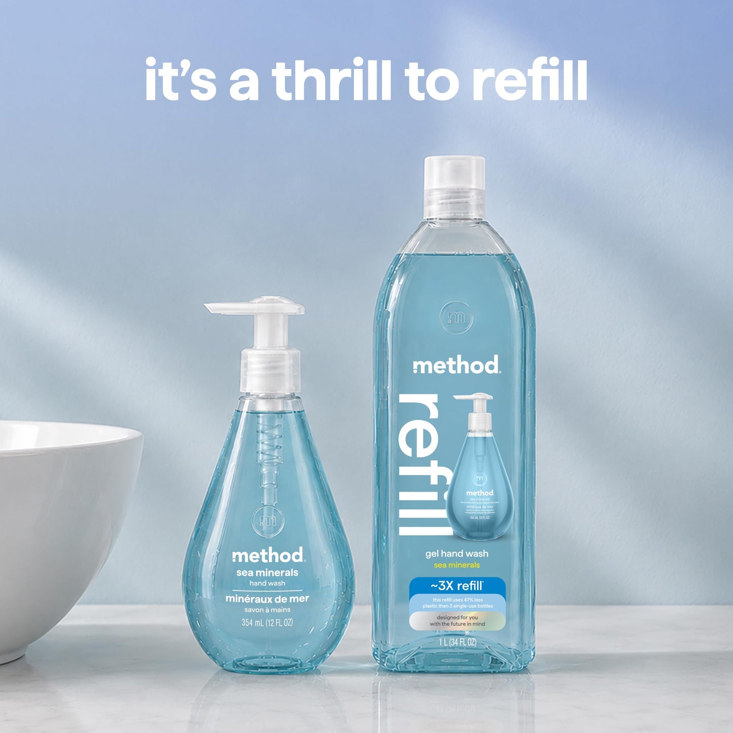 method Gel Hand Wash Refill, Sea Minerals- Refills Up to 3X, Made Without Parabens, Notes of Bergamot, Lemon & Rosemary, 34 fl oz, 4 pack