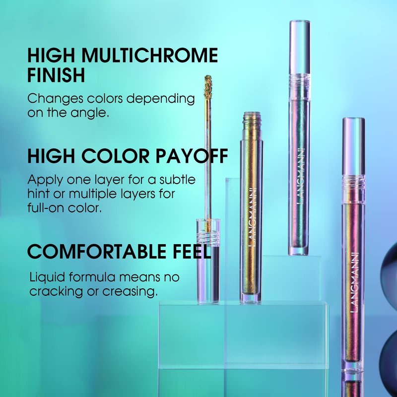 BIOKUSY 3 Colors Metallic Liquid Chameleon Eyeshadow, Multi-Dimensional Eye Looks, Long-lasting Holographic Glitter Multichrome Eyeshadows Makeup (#Peacock+Wonder+Ember)