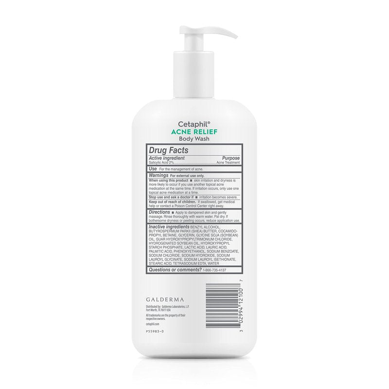 Cetaphil Body Wash, Acne Relief Body Wash with 2% Salicylic Acid to Eliminate Breakouts, Gently Exfoliates and Provides 24Hr Dryness Relief, 20 oz