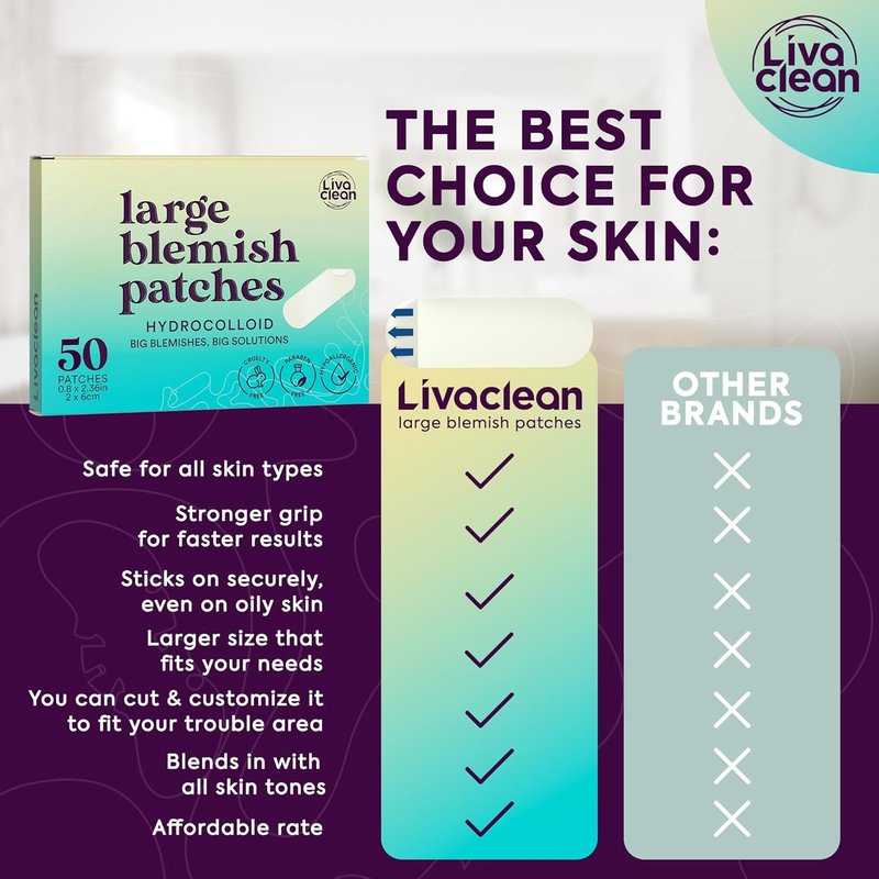 LivaClean Hydrocolloid Acne Patches | Large 100 CT for Cystic Pimples & Pore Spots