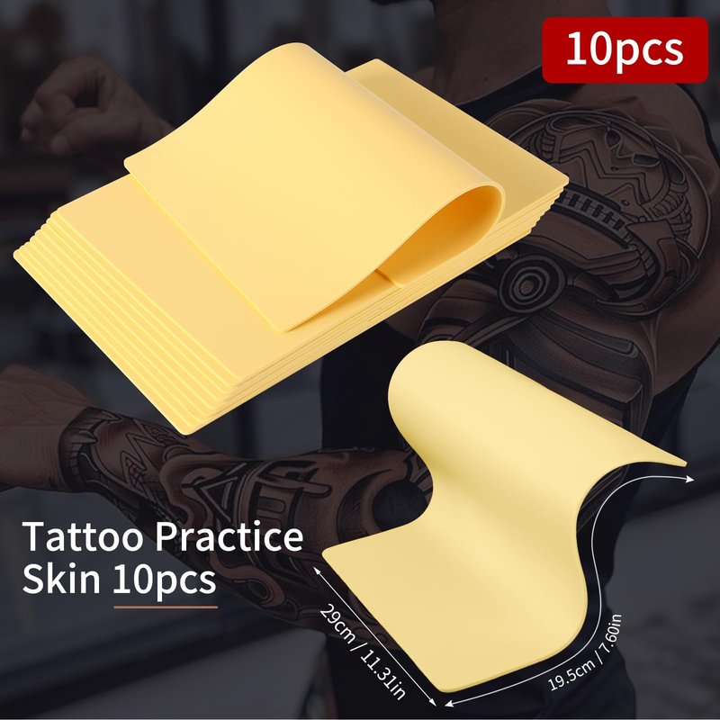 GRELEON Tattoo Practice Skin 10pcs Kit 3mm Thick Fake Skin Double Sides Blank Silicone Practice Skin Tattooing 11.7 * 7.8 Inch Soft for Beginners Artists