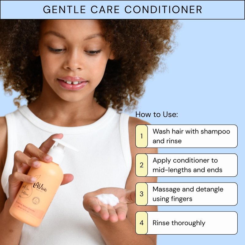 LAV KIDS Natural Hair Care Set, Shampoo and Conditioner Bundle with Scalp Massager, Mesh Storage Bag