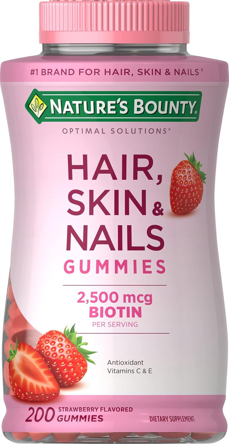 Nature's Bounty Hair, Skin & Nails Gummies - Biotin 2500 mcg, Strawberry Flavor | 200 Count