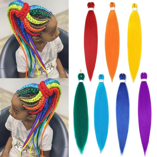Rainbow Braiding Hair 7 Packs 26 Inch Colored Hair Extensions for Braids Hot Water Setting Synthetic Colorful Braiding Hair Pre Stretched Crochet Braid Hair(7 Colors）