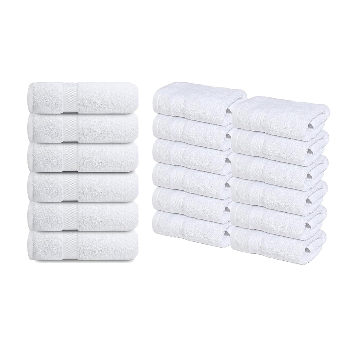 Infinitee Xclusives Premium White Hand Towels 6 Pack, 16x28 Inches, Hotel and Spa Quality + Washcloths Set – Pack of 12, 13x13 Inches 100% Cotton Wash Cloths for Your Body and Face Towels